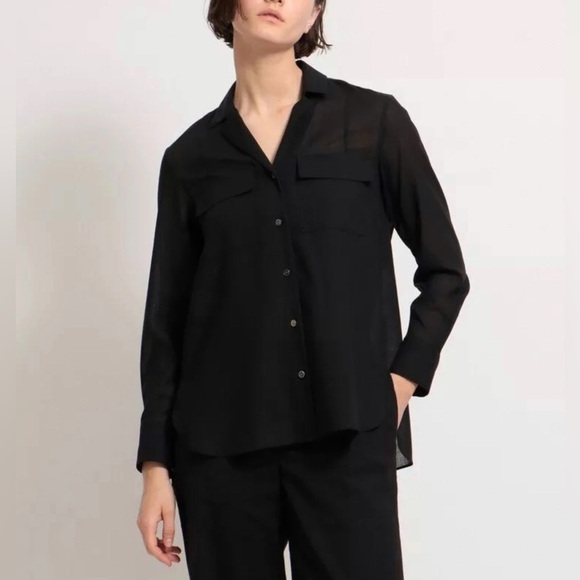 Theory NEW Women's Linen Notch Black Shirt - Picture 2 of 11